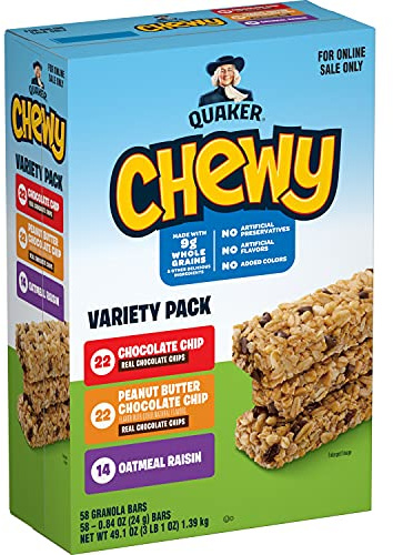 Quaker Chewy Granola Bars, 3 Flavor Variety Pack, (58 Pack)