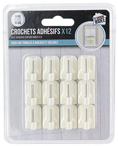 JE CHERCHE UNE IDEE - DI8622 - Lot de 12 Crochet Auto Adhesif Autocollants pour Tringle A Rideau