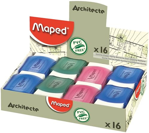 MAPED 24488 Gomme caoutchouc naturel dessin étui plastique protection Couleur Assorties