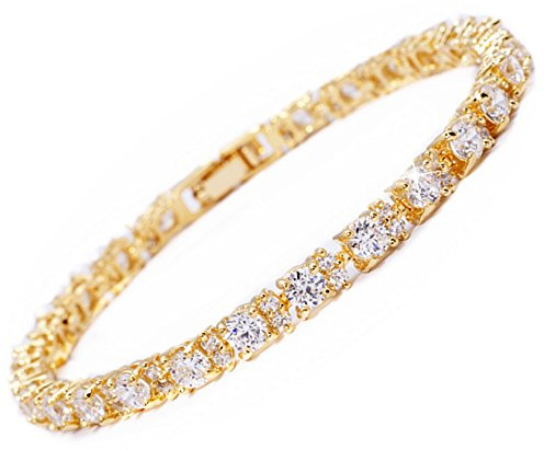 RIZILIA Eternity Tennisarmband [18 cm/7 tum] med runda slipade ädelstenar CZ i 18K gult guldpläterad, enkel modern elegans