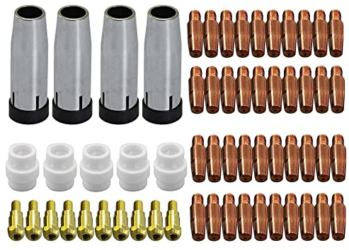RIVERWELD MIG MAG Kontaktmunstycken M6 1,0 mm 140,0242 och 0,8 mm 140,0051 Koniska koppar Gasmunstycke 145,0080 Munstyckshållare 142,0003 Blandat kit för 24KD MB24 Co²-svetsbrännare 59 st