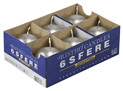 Cereria de Giorgio risthò Bougies Boule, Cire, Argent, 6 x 6 x 6 cm, 6 unités