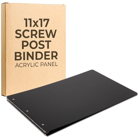 11x17 Binder, Acrylic Fixed 3-Post Landscape Document Organizer. Elegant Black Portfolio Art Binder for Artwork Storage, Display Tattoo Book, Business Presentations, and Tabloid Size Organization