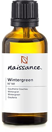 Naissance Olio Essenziale di Wintergreen (No. 141) 50ml - 100% Puro, Naturale, Cruelty Free e Non Diluito - Uso in Aromaterapia, Miscele per massaggi, Umidificatori e diffusori - Aroma Forte e Erbaceo