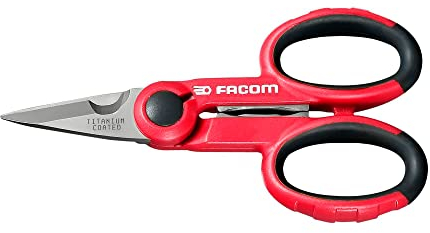 FACOM Bi-Material Electrician Scissors - 841A.4, Silver, Red, Black, Sheathed Electricians