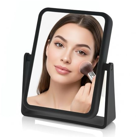 Danielle Creations Rectangle Soft Touch Vanity Mirror, Black, 1x/7x Magnifying Makeup Mirror with Stand, Portable Tabletop Bathroom or Desk Mirror