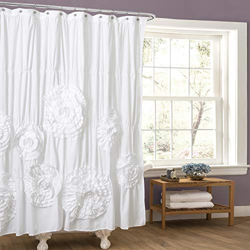 Lush Decor Serena Shower Curtain, 72 W x 72 L, White - Ruffled Bathroom Curtain - White Fabric Shower Curtains - Coquette Decor