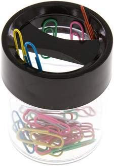 Landefeld Magnetischer Büroklammerspender, rund, Metall, gefüllt mit ca. 35 farbig gemischten Büroklammern