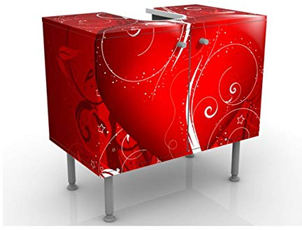 Apalis Waschbeckenunterschrank - Floral Heart - Badschrank Rot, Größe: 55cm x 60cm