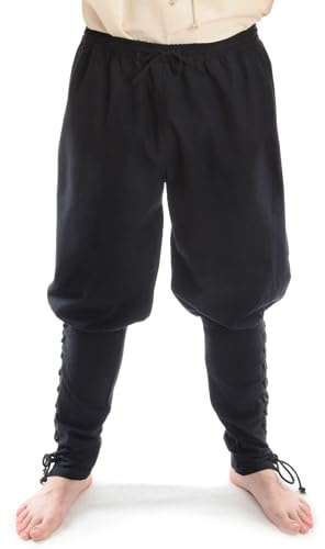 HEMAD Pantaloni da Uomo in Cotone Viking - con stringatura – L/XL Nero