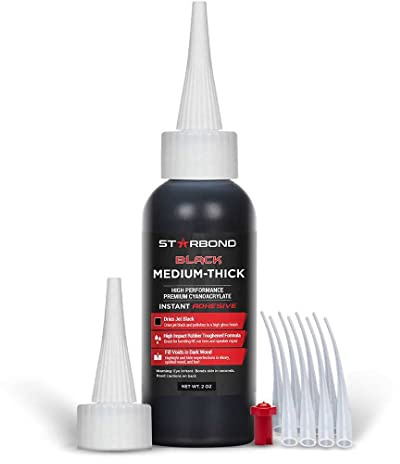 Starbond Black Medium Super Glue | Premium Cyanoacrylate CA Glue Thick 500 CPS | Gap Filler Adhesive | Waterproof Super Glue All Purpose for Wood Metal Crafts | Superglue Strong Bonding | 2 oz