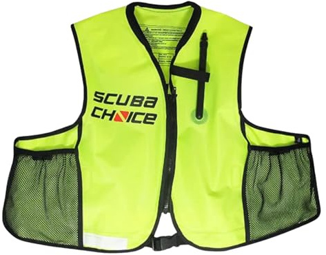 Scuba Choice Snorkel Jacket Vest with Pockets – High Visibility Neon Yellow, Adjustable Buoyancy, Mesh Pockets for Adult Waist Size 30-52 (Snorkeling Oral Inflatable Vests)