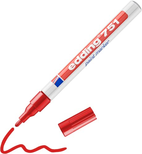 edding 751 paint marker - red - 1 pen - round nib 1-2 mm - paint marker for marking and labelling metal, glass, rocks or plastic - heat-resistant, permanent, smudge-proof and waterproof