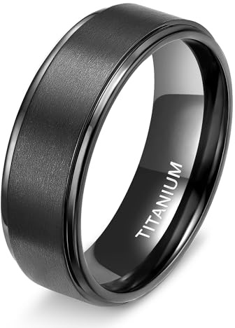 TIGRADE 4mm 6mm 8mm 10mm Titanium Rings Black/Silver/Gold Wedding Band Matte Comfort Fit for Men Women Size 3-15, Black 8MM, Size 10