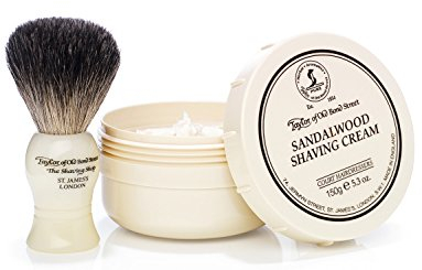 Taylor of Old Bond Street Pure Badger Brush and Sandalwood Bowl Gift Box Set