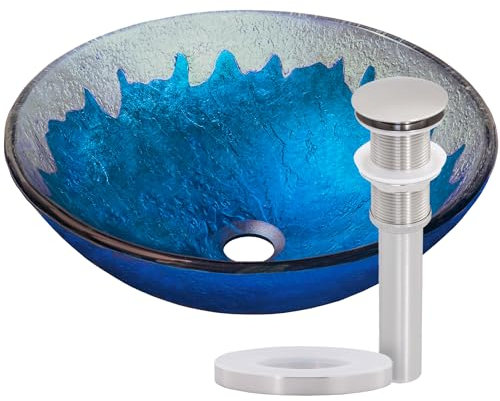Novatto DIACCIO Glass Vessel Bathroom Sink, Brushed Nickel