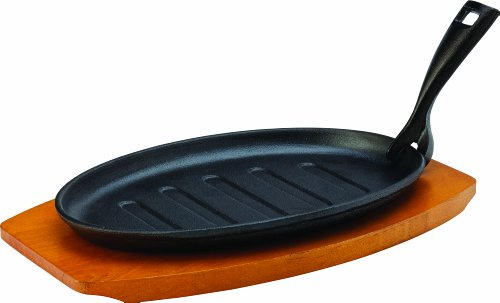 Utopia MH7009 Cast Iron and Boards Sizzle Platter with Wooden Base, 10.75, 27 cm