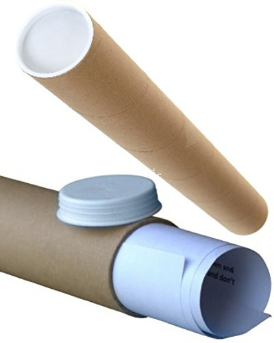 5 Brown 1.5mm Cardboard Postal Mailing Tubes INCLUDING Plastic End Caps - Long A/2 Size 460mm x 50mm 2 Diamater x 18 Length Packaging Packing Shipping Postage Poster Document Mailer Rolls