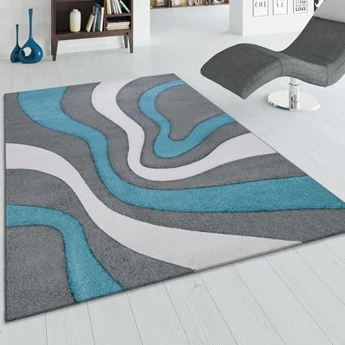 Paco Home Designer Teppich mit Konturenschnitt Modern Grau Türkis Weiss, Grösse:80x150 cm