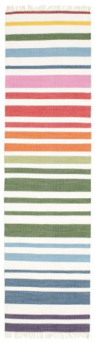 RugVista Rainbow Stripe, Teppich, Kelim Modern, 300 x 80 cm, Rechteckig, Mittlerer Stapel, Wohnzimmer, Esszimmer, Schlafzimmer, Diele, Nur chemische Reinigung, Care & Fair Zertifiziert, Weiß