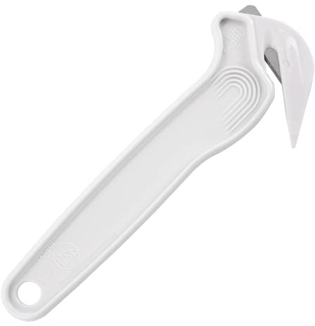 Pacific Handy Cutter Disposable Film Cutter | NSF Certified Food Safe Safety Box Cutter & Bladeless Tape Splitter | Perfect for Cryovac, Plastic Bags, & Shrink Wrap | White