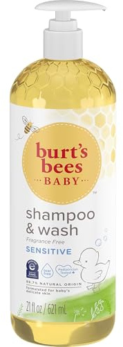 Burt's Bees Baby Shampoo and Body Wash for Sensitive Skin, Fragrance Free, Tear Free, Pediatrician Tested, 98.9% Natural Origin, 21 Fl Oz