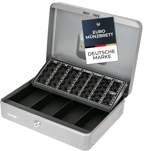 HMF 4215-09 Geldkassette abschließbar mit Münzzählbrett | 30,5 x 24 x 8,5 cm | Silber