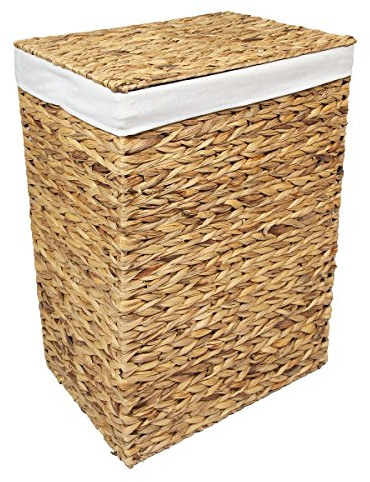 Woodluv Laundry Basket With Lid Large, Water Hyacinth Laundry Hamper, Wicker Bin Storage Organiser, Washing Basket for Dirty Clothes Bathroom, Natural, 44 x 34 x 56 (H) cm