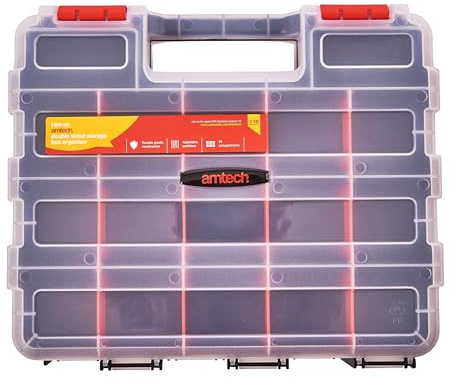 Amtech S6463 Double-Sided Storage Box Organiser, Screw Box, Assortment Box for Hardware, 34 Adjustable Compartments