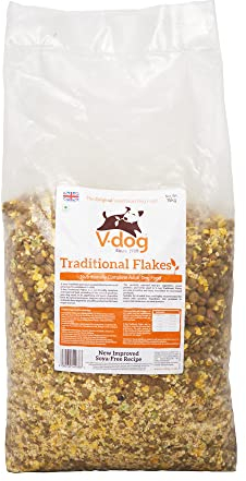 V-dog Vegan Dog Food. Complete dry dog food, 15kg. Non-GM Traditional Flakes, hypoallergenic kibble.