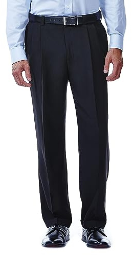 Haggar Men's Repreve Stria Gab Pleat Front Dress Pant,Black,34x32
