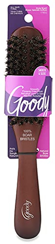 Goody Smoothing Hairbrush with Natural Boar Bristles for Frizz Control, Flyaway Control, Smooth Shiny Finish, Wooden Styling Brush for All Hair Types
