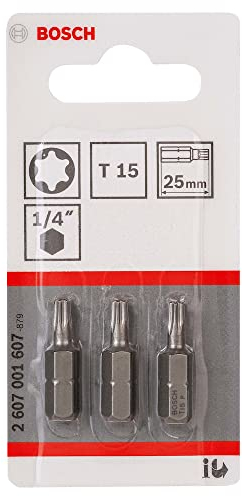 Bosch Professional 2 607 001 607 - Punta de atornillar extra dura - T15, 25 mm (pack de 3) Azul