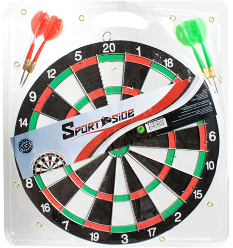 SPORTSIDE - Gioco di Freccette con Bersaglio - Gioco di Abilità e all'Aperto - Freccette con Punta in Metallo - 040221 - Multicolore - Plastica - 29 cm - Articolo Sportivo