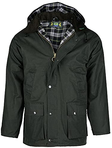 Die Original englische Wachsjacke Country – Robuste wind- und wasserdichte Regenjacke inklusive Kapuze (Oliv, XL)