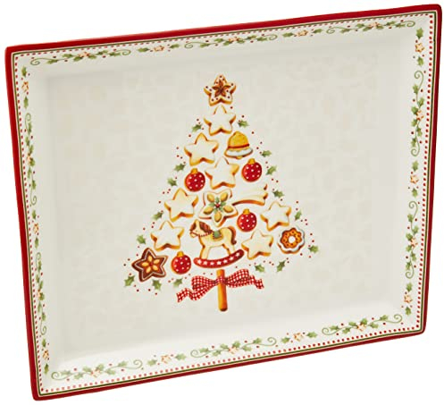 Villeroy & Boch Winter Bakery Delight Piatto Pasticceria, Rettangolare, Porcellana, Bianco/Rosso, Piccolo