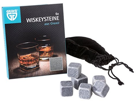 GRÄWE 6 Stück Whisky-Steine Kühlsteine aus Granit inkl. Beutel