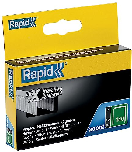 Rapid Bredtrådsklammer Av Hög Kvalitet, För Isolering, Tunn Plast, Kartong Och Mattor, Klammer Nr. 140, Benlängd 10 mm, För Häftpistoler, Rostfritt Stål, 2000-pack (11910733)