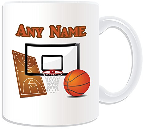 Cadeau personnalisé – Basket-ball Tasse (Thème Design Sport, blanc) – N'importe Quel Nom/Message unique sur votre mug – NBA Panneau Slam Dunk