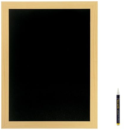 SECURIT - Tableau Noir Mural Woody + Marqueur à Craie Liquide - Ardoise Double Face - Cadre en Bois Laqué - 40 x 60 cm - Coloris Teck