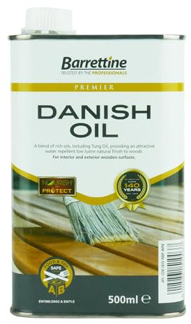 Barrettine Premier Danish Oil (500ml) - Water Repellent Danish Oil for Wood Turning, Scandinavian Furnishings, Door, Panelling & More | Enhances Natural Appearance of Wooden Surface