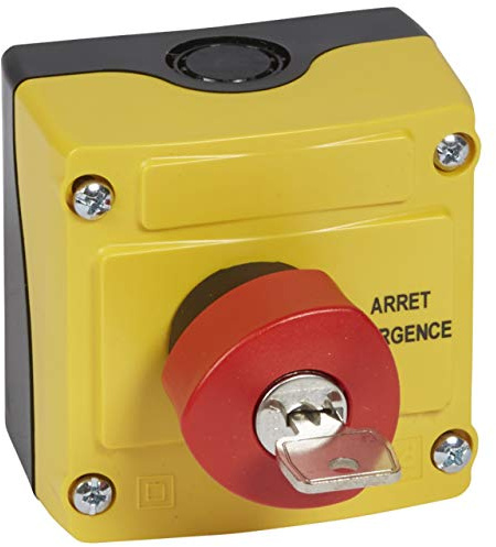 Boîte à bouton équipée Osmoz avec coup de poing d'arrêt d'urgence rouge à clé n°455 Ø40 - avec couvercle jaune