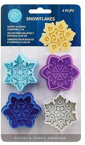 R&M Christmas, Winter Pastry & Cookie Cutter Set of 4, Assorted Colors and Designs, Winter, Frozen, Snowflakes. 2 Inch Cookie Cutter