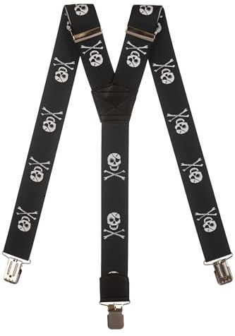 Olata Men's Y-Shape Patterned Braces, 40mm, Skull & Crossbones