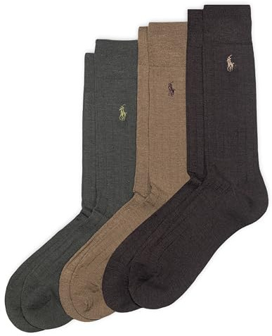 Polo Ralph Lauren Men's Dress Merino Crew Sock 3 Pair Pack, Brown, Mens Shoe Size 6-12