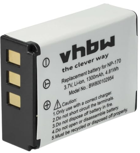 vhbw Batterie Compatible avec Toshiba Camileo X400, X416HD, X416 HD, Z100, X200 caméra vidéo caméscope (1300mAh, 3,7V, Li-ION) - Remplacement pour PA3985, PA3985U-1BRS