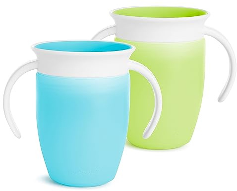 Munchkin Miracle 360 Trainer Cup, Green/Blue, 7 Ounce, 2 Count * Waterproof Labels Included to Personalise Your Little One's Cup*