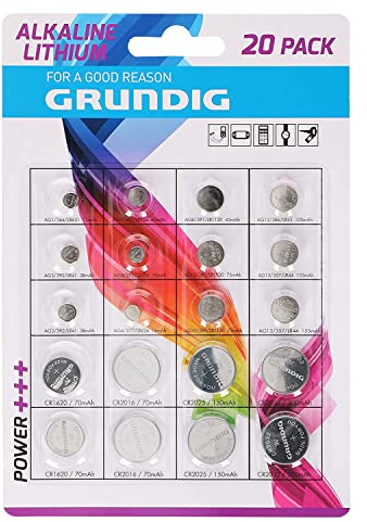 Grundig 85572 Knopfzellen-Batterien 20 Stück, weißsilber