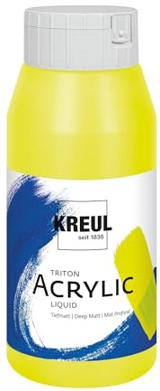 KREUL 17061 - Triton Acrylic Liquid fluoreszierend Gelb 750 ml, Hochwertige Künstler-Acrylfarbe in Studienqualität mit leicht fließendem Charakter, tiefmatt auftrocknend