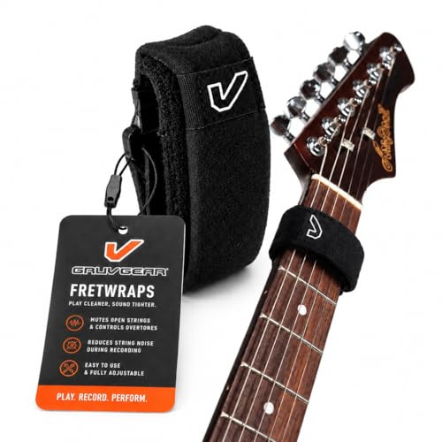 Gruv Gear Fret Wrap & Guitar Mute, Fretwrap for Acoustic, Electric & Bass | String Dampener Recording, Tapping & Practice Accessory (1 Pack, Small Black, Fits 4 String Bass, 6 String Guitar)